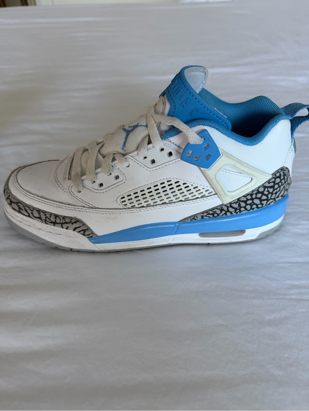 Jordan Kids White and Light Blue Retro Basketball Sneakers